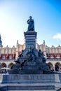 Adam Mickiewicz Monument in Main Square of Krakow Old Town, Poland Royalty Free Stock Photo
