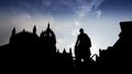 Adam smith Statue, with St. Giles Cathedral in background, in Edinburgh Royalty Free Stock Photo