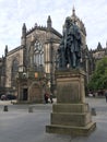 Adam Smith Statue, with St. Giles Cathedral in background, in Edinburgh