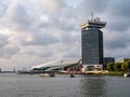 Adam Tower, Eye Filmmuseum and boats on River IJ, Amsterdam, Netherlands