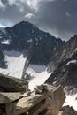 Adamello group, Italian Alps, dramatic mountain landscape.