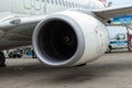 Adana, Seyhan - Turkey - 08.11.2023: Commercial Plane Jet Engine Close-up