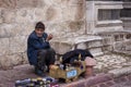 old Turkish shoe shiner in a historic town Royalty Free Stock Photo