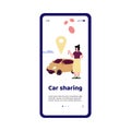 Adaptation page for online car sharing services, vector cartoon illustration. Royalty Free Stock Photo