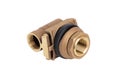 Adapter for the well on a white background. Brass adapter with inlet, threaded outlet and rubber o-ring