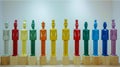 Adapting marketing strategies to personal values. Exhibition of wooden multi-colored tin soldiers