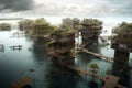 Adapting to rising sea levels with floating city or coastal community on stilts.