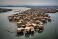 Adapting to rising sea levels with floating city or coastal community on stilts.
