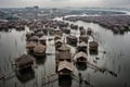 Adapting to rising sea levels with floating city or coastal community on stilts.