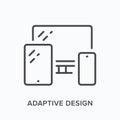 Adaptive design line icon. Vector outline illustration of computer, smartphone and tablet. Flexible mobile platform