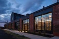 adaptive reuse of industrial building with sleek, modern design elements