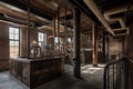 adaptive reuse project with industrial theme, featuring exposed brick and pipes