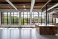 adaptive reuse project with modern and sleek design, featuring large windows and open floor plan