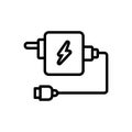 Black line icon for Adaptor, current and power Royalty Free Stock Photo