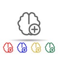 Add brain multi color style icon. Simple thin line, outline vector of web icons for ui and ux, website or mobile application