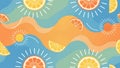 Vibrant citrus pattern with lemons and oranges on wavy background Royalty Free Stock Photo