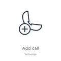 Add call icon. Thin linear add call outline icon isolated on white background from technology collection. Line vector sign, symbol Royalty Free Stock Photo