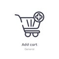 add cart outline icon. isolated line vector illustration from general collection. editable thin stroke add cart icon on white Royalty Free Stock Photo