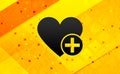 Add favorite heart icon abstract digital banner yellow background