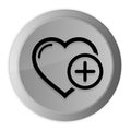 Add favorite heart icon metal silver round button metallic design circle isolated on white background black and white concept