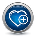 Add favorite heart icon starburst shiny blue round button illustration design concept Royalty Free Stock Photo