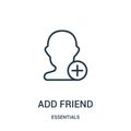 add friend icon vector from essentials collection. Thin line add friend outline icon vector illustration. Linear symbol for use on Royalty Free Stock Photo