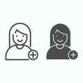 Add a friend line and solid icon. Plus a new person vector illustration isolated on white. Add a contact outline style