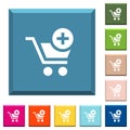 Add item to cart white icons on edged square buttons Royalty Free Stock Photo