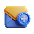 Add New Email 3D Icon with Plus Symbol for Inbox and Communication Graphics Royalty Free Stock Photo