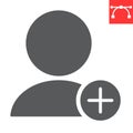 Add new user glyph icon, ui and button, account sign vector graphics, editable stroke solid icon, eps 10.