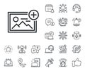 Add photo line icon. Image thumbnail sign. Place location, technology and smart speaker. Vector Royalty Free Stock Photo