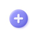 Add, plus, medical cross round button. 3d vector icon. Royalty Free Stock Photo