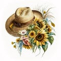 A Summer Must-Have: Sunflowers, Straw Hats, and Watercolors AI Generated Royalty Free Stock Photo