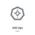 Add sign outline vector icon. Thin line black add sign icon, flat vector simple element illustration from editable signs concept Royalty Free Stock Photo