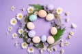 Easter charm to your space with this top view photo of blank circles, colorful eggs