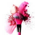 Colorful Makeup Brush with Powder Splash on White Background Generative AI Royalty Free Stock Photo