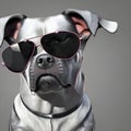 A cool looking white dog with black sunglass created with generative AI technology.