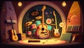 Musical cartoon background created with AI tools Royalty Free Stock Photo