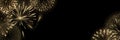 Add to any background using screen mode. Golden fireworks display on black background with copy space, elegant vector Royalty Free Stock Photo