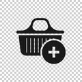Add to cart icon in flat style. Shopping vector illustration on white isolated background. Basket with plus sign business concept Royalty Free Stock Photo
