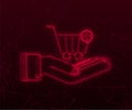 Add to cart Plexus icon with hands. Shopping Cart icon. Vector stock illustration