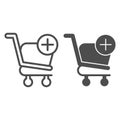 Add to shopping cart line and glyph icon. Market trolley with plus button sign. Commerce vector design concept, outline Royalty Free Stock Photo