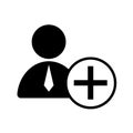 Add user icon. New member symbol. Vector person profile. Account plus emblem. Royalty Free Stock Photo