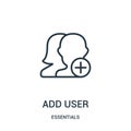 add user icon vector from essentials collection. Thin line add user outline icon vector illustration. Linear symbol for use on web Royalty Free Stock Photo