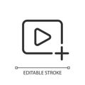 Add video file pixel perfect linear ui icon Royalty Free Stock Photo
