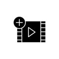Add Video icon set. add clip button. upload new video button. create new video plus button vector symbol in black filled and Royalty Free Stock Photo