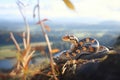 adder on a warm bluff overlooking the valley