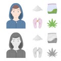 Addict, cocaine, marijuana, corpse.Drug set collection icons in cartoon,monochrome style vector symbol stock