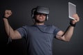 Addicted man technology and video games Royalty Free Stock Photo