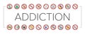 Addiction Substance Dependence Icons Set Vector .